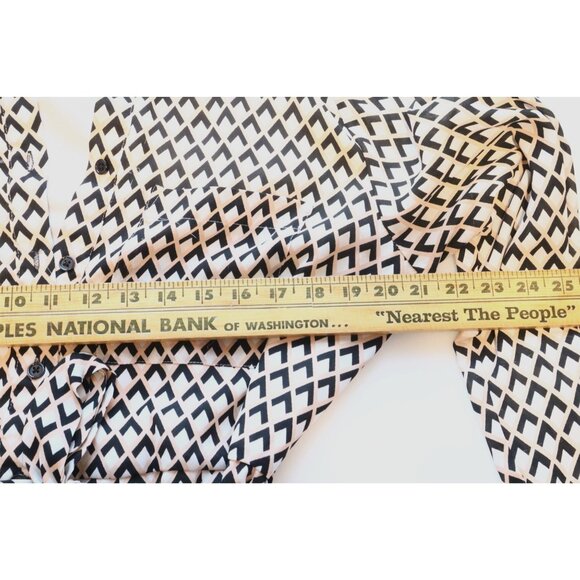 Geometric Print Tie Waist Dress Long Sleeve Black Button Vintage Retro 70s - Picture 9 of 9